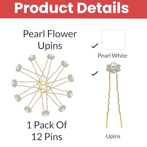 TEMPERIA (12pcs) Diamond Pearl U Pins Hair Accessories for Women & Girls - Decoration Pearls Beads Hair Clip for Bride Hairstyle - For Wedding/Parties (MN01) - Image 2