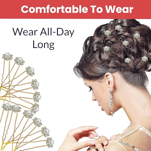 TEMPERIA (12pcs) Diamond Pearl U Pins Hair Accessories for Women & Girls - Decoration Pearls Beads Hair Clip for Bride Hairstyle - For Wedding/Parties (MN01) - Image 4