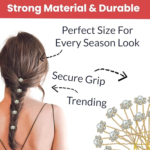 TEMPERIA (12pcs) Diamond Pearl U Pins Hair Accessories for Women & Girls - Decoration Pearls Beads Hair Clip for Bride Hairstyle - For Wedding/Parties (MN01) - Image 3