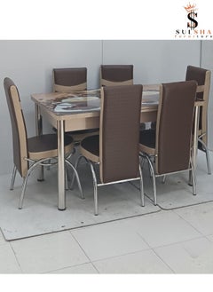 Modern Design Dining Table And Chairs Set Adjustable 1 Table 6 Chairs With Steel Legs Coffee color - pzsku/Z8BCA470486D108BDC743Z/45/_/1718444156/b2ae5f5d-cb5a-4f15-95aa-6a322ad02585