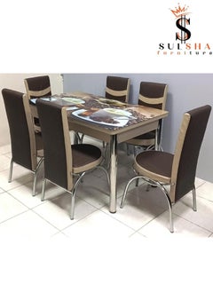 Modern Design Dining Table And Chairs Set Adjustable 1 Table 6 Chairs With Steel Legs Coffee color - pzsku/Z8BCA470486D108BDC743Z/45/_/1718444190/7eec2f21-2302-4acb-be66-14764058cd1e