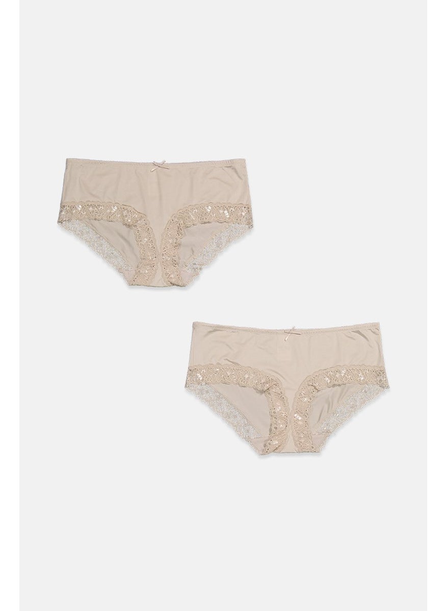 Tchibo Women 2 Pack Lace Solid Panties, Off White  - Image 1