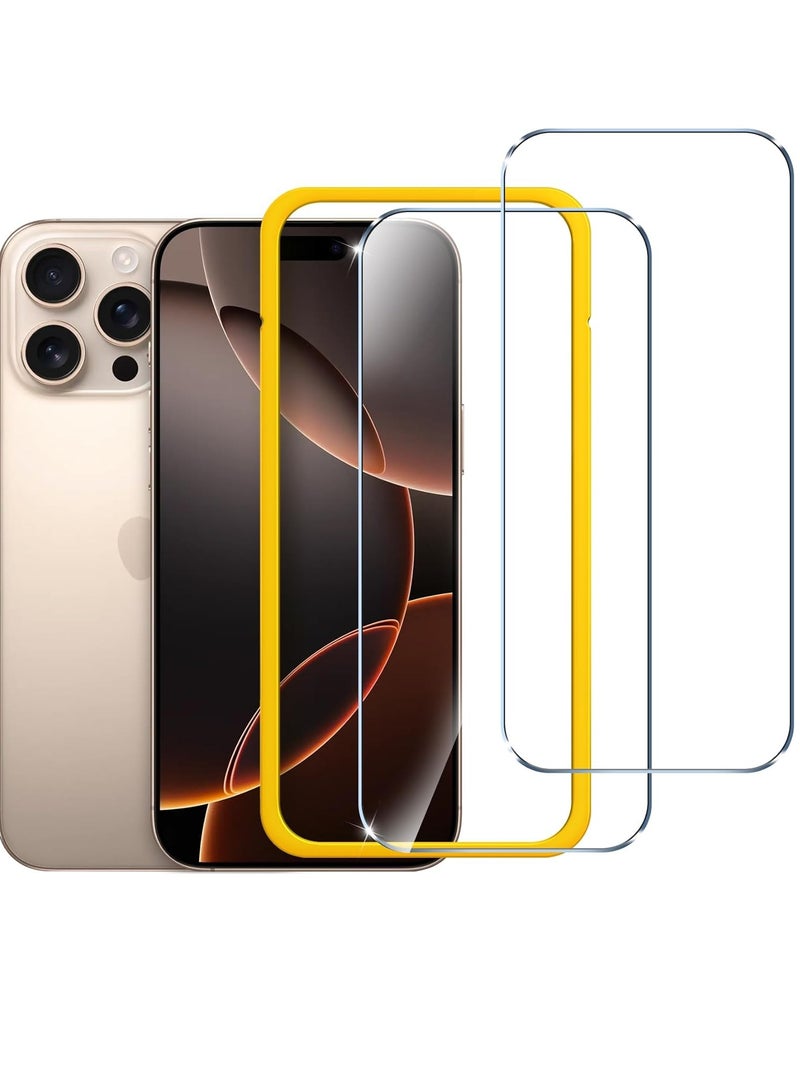 دوسالا حماية شاشة آيفون 16 برو 2 حزمة، 6.30 بوصة، زجاج مقسّى عالي الدقة، مقاوم للخدوش، مضاد لبصمات الأصابع، خالٍ من الفقاعات، متوافق مع الكسيات، فيلم زجاج مقسّى 9H، إطار سهل التركيب - أسود - Image 1