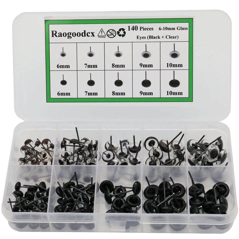 Raogoodcx 140Pcs Needle Felting Eyes 610mm mini Glass Black with Clear Eyes Kits for Teddy Puppets Dolls Wool Felting Crafts - Image 3