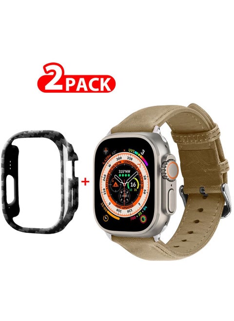 2 Packs For Apple Watch Band 49mm Leather Band Buckle Strap Wristband and Carbon Fiber Cup Holder Dusty
