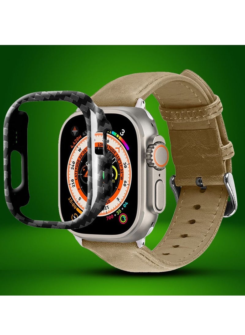 2 Packs For Apple Watch Band 49mm Leather Band Buckle Strap Wristband and Carbon Fiber Cup Holder Dusty