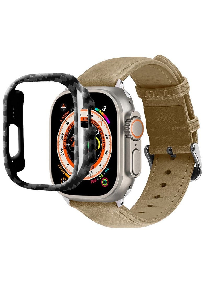 2 Packs For Apple Watch Band 49mm Leather Band Buckle Strap Wristband and Carbon Fiber Cup Holder Dusty