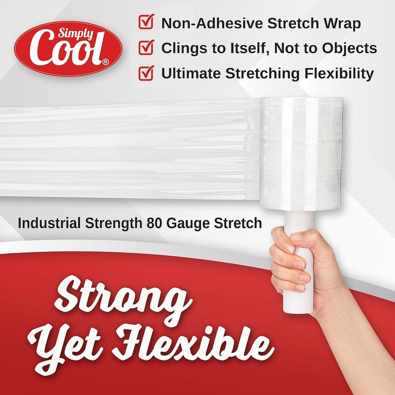 Simply Cool 12 Pack Industrial Strength Mini Hand Stretch Wrap 5" 1000 Ft Roll 80 Gauge Thick, Shrink Wrap Roll for Moving Supplies, Furniture, Pallets, Plastic Wrap for Packing, Heavy Duty Stretch Film - Image 3