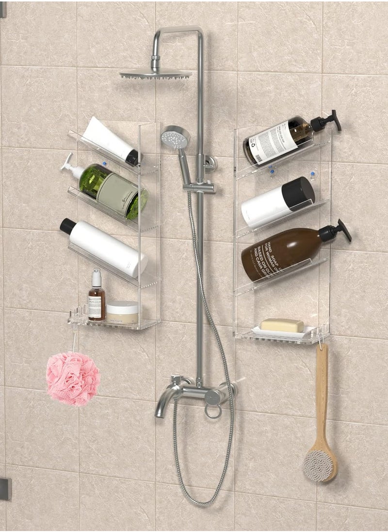 Acrylic Bathroom Shower Caddy Organizer, Clear Wall-Mounted Shampoo Holder with Suction Cup, Rustproof, Sturdy and Durable, Featuring Combination Shelf, Sloping Shelf Design, and Fast Drainage
