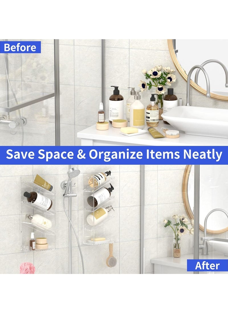 Acrylic Bathroom Shower Caddy Organizer, Clear Wall-Mounted Shampoo Holder with Suction Cup, Rustproof, Sturdy and Durable, Featuring Combination Shelf, Sloping Shelf Design, and Fast Drainage