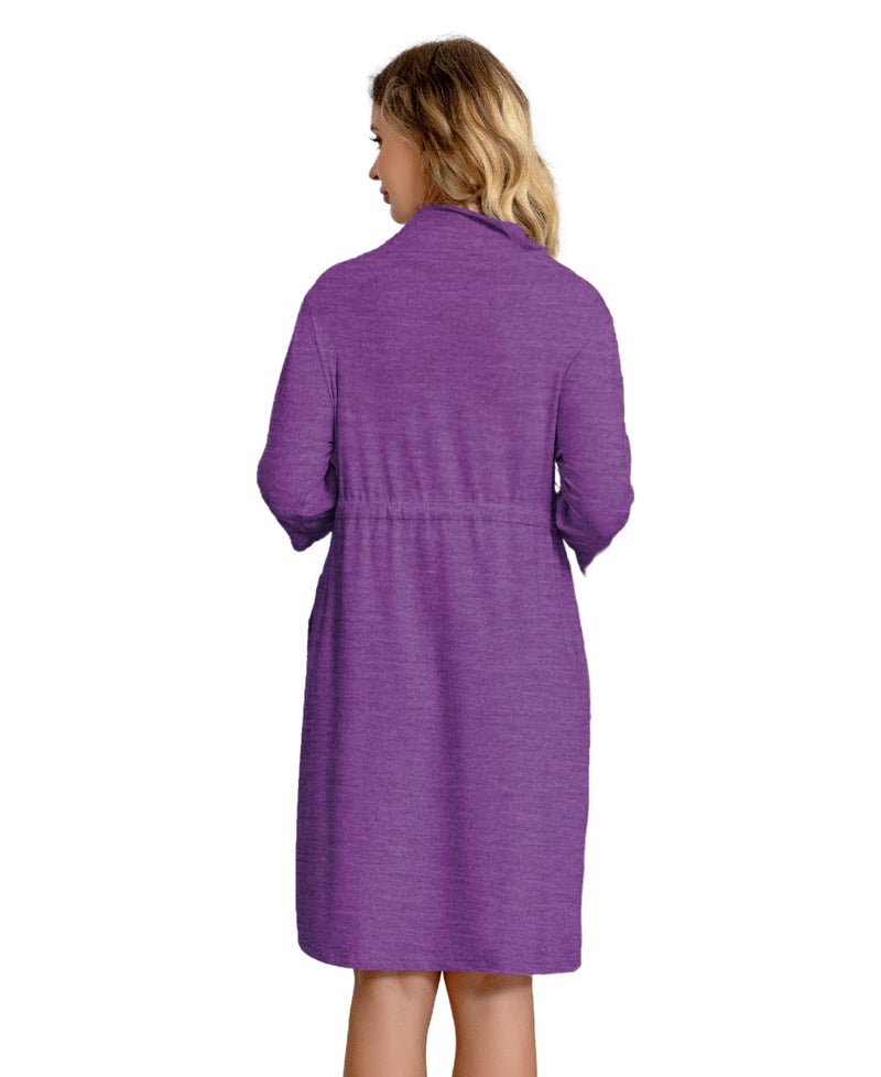 Meuponc Mastectomy Robe with 4 Drain Pockets for Womens Hospital Night Gown Post Surgery Recovery 3/4 Sleeves Dress Breast Cancer Patient Sleepwear Pajama Shirts - Image 4