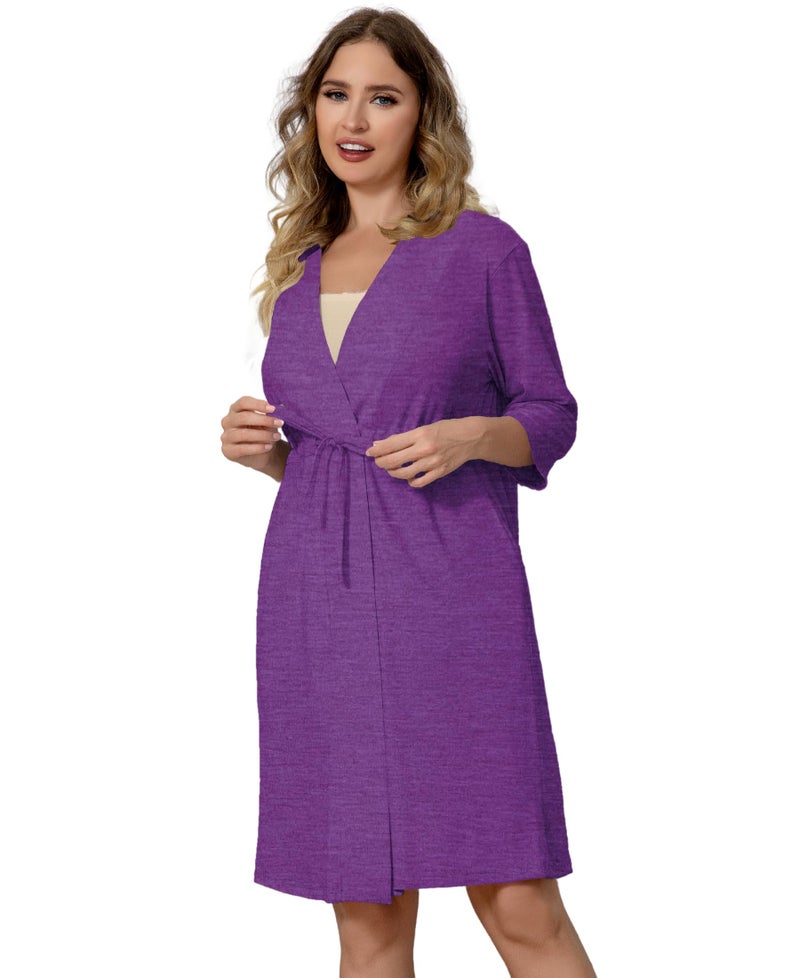 Meuponc Mastectomy Robe with 4 Drain Pockets for Womens Hospital Night Gown Post Surgery Recovery 3/4 Sleeves Dress Breast Cancer Patient Sleepwear Pajama Shirts - Image 3