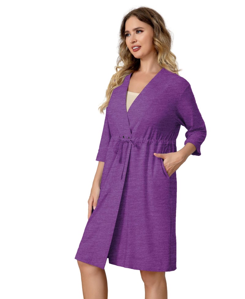 Meuponc Mastectomy Robe with 4 Drain Pockets for Womens Hospital Night Gown Post Surgery Recovery 3/4 Sleeves Dress Breast Cancer Patient Sleepwear Pajama Shirts - Image 5