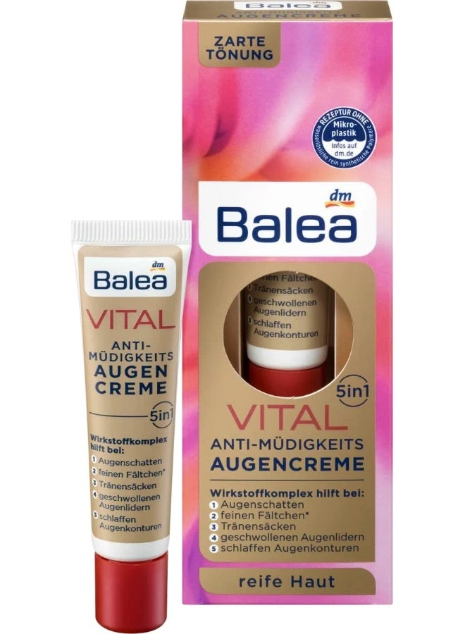 balea VITAL Anti-Fatigue Eye-Cream 5in1 - Helps Reduces Lines, Wrinkles, Puffiness & Shadows (15ml) - For Mature Skin Ages 40 to 60+ (Not tested on Animals). - Image 1
