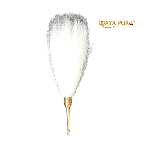 MAYAPURI Chawar for Puja Original or Chanwara/Chaur/Chavar Sahib in Metal Body/Sacred Fly Whisk, Brass Handle Length; 6 inches and Hair Length; 12 inches (Pack of 1) - Image 2