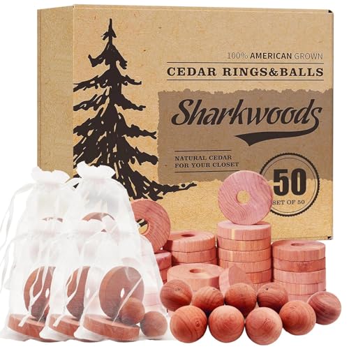SHARKWOODS Cedar Blocks for Clothes Storage 50 Pack - 100% Natural Aromatic Cedar Rings and Balls for Closets & Drawers Freshener (30 Rings & 20 Balls) - Image 1