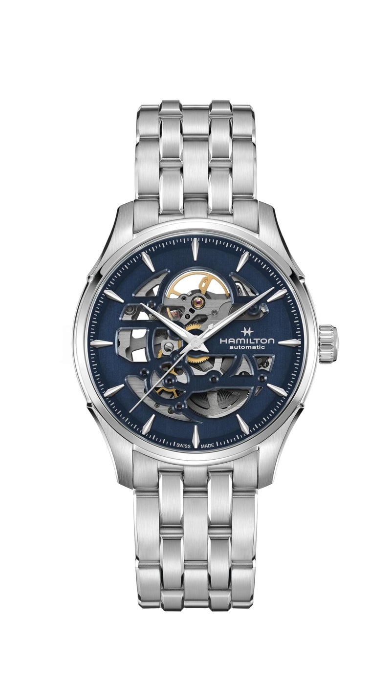 Hamilton Watch Jazzmaster Skeleton Auto | Swiss Made | 40mm Stainless Steel Case | Blue Dial Analog Watch | Silver Stainless Steel Bracelet (Model: H42535141) - Image 5