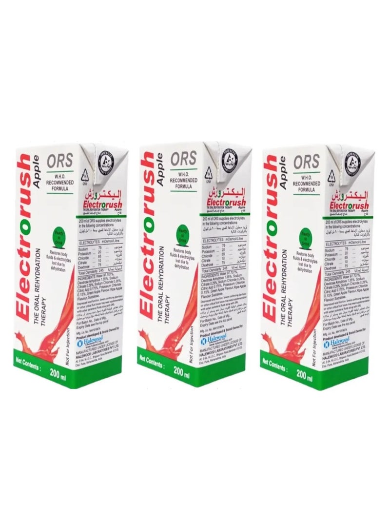 O.R.S ORS Electrorush Apple 200ml (Pack of 3) – Ready-to-Drink Electrolyte Hydration - Image 1