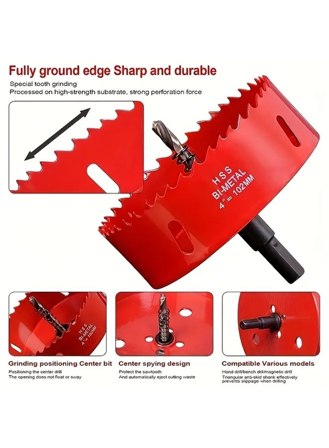 100mm Red Dual Metal Hole Saw With Guide Drill Bit For Soft Metals Plastics Wood Fiberboard - Image 3