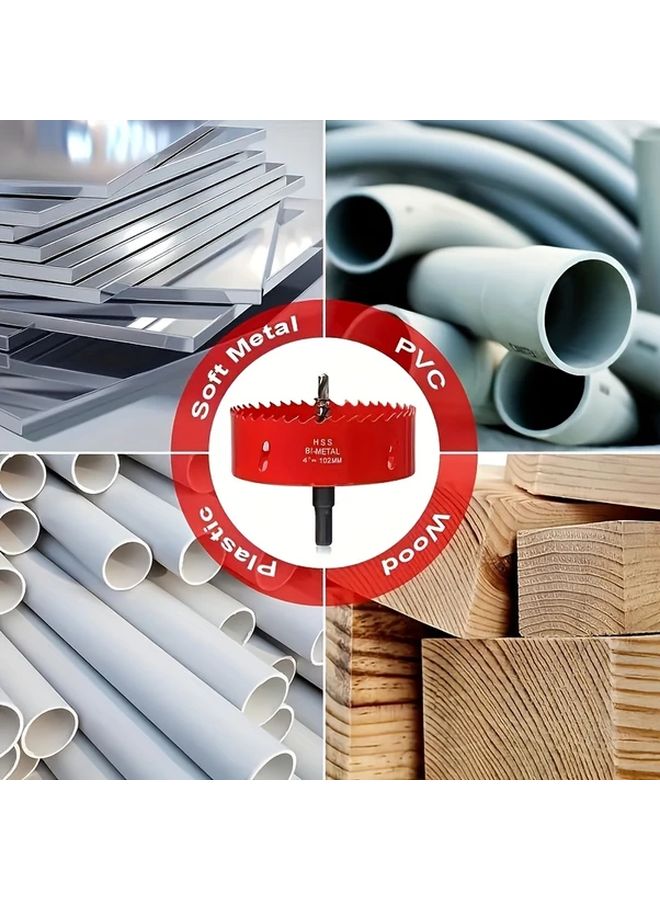 100mm Red Dual Metal Hole Saw With Guide Drill Bit For Soft Metals Plastics Wood Fiberboard - Image 5