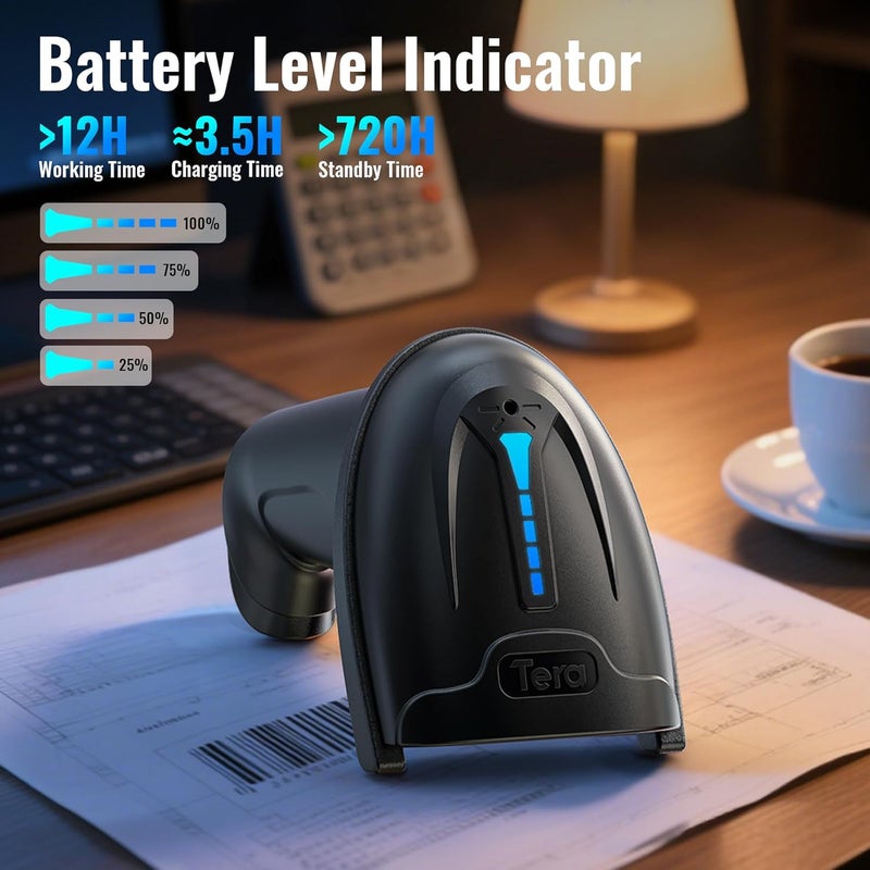 Tera 1D 2D QR Barcode Scanner Wireless and Wired with Battery Level Indicator Digital Printed Bar Code Reader Cordless Handheld Barcode Scanner Compact Plug and Play Model D5100 - Image 2
