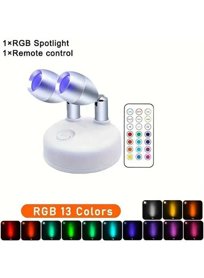 2 Head White RGB Wireless LED Spotlight 13 Color Dimmable Battery Powered Rotating Night Light - Image 1