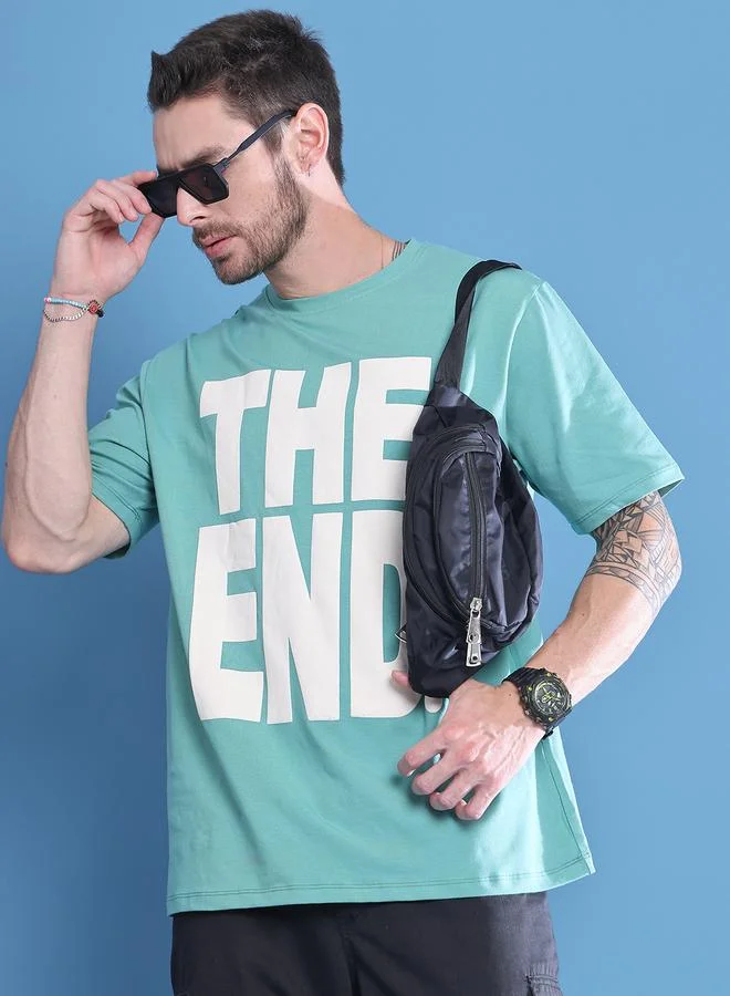 Take Two Men Green Graphic Print Oversized T-Shirt By Door74