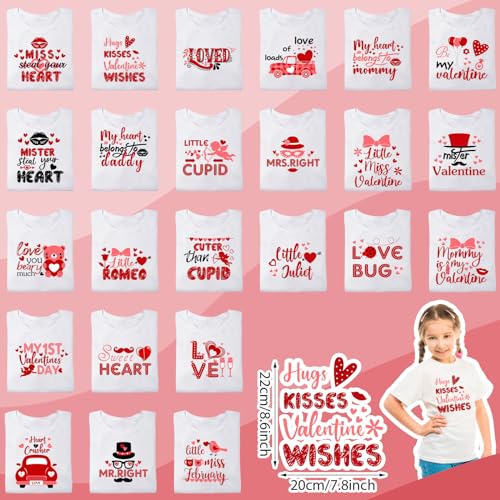 TaoBary 24 Sheets Valentines Heat Transfer Patches Washable Valentine‘s Day Iron on Stickers Heart Lip Cupid Decals Iron on Transfers for Men Women Couple DIY Shirt Jeans Bag Pillow Hoodies Clothing - Image 2