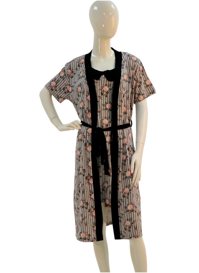 JOANNA JOANNA Women's Floral Design Short Sleeve Robe & Cami 2 Pieces Set  Sleepwear with Removable Waist Belt, Light Rose  - Image 1