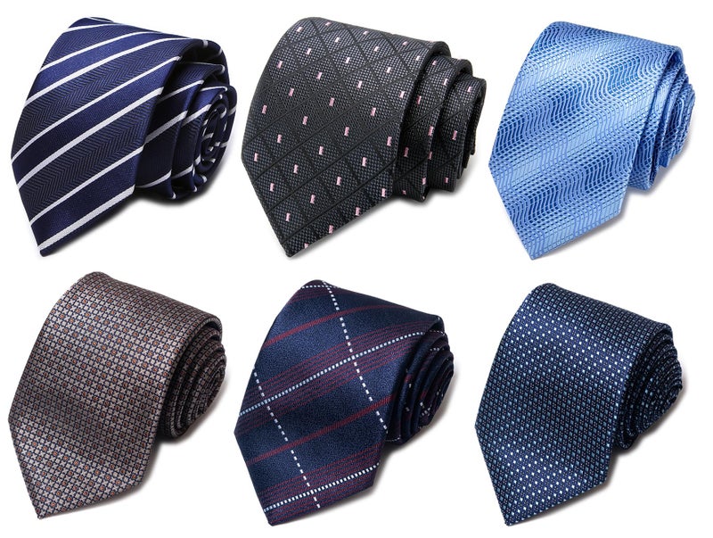 Tie For Men Necktie Woven Jacquard Neck Ties 6 PCS Dark BlueSky BlueBrownBlue Plaid