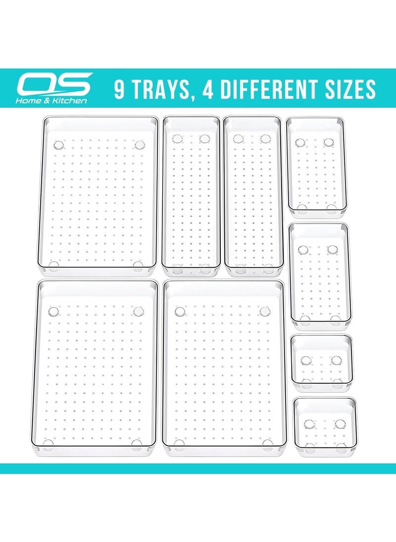Generic Set of 9 clear plastic drawer organizers, multi-size, organize drawers in bathroom, makeup, jewelry, kitchen and office.  - Image 3