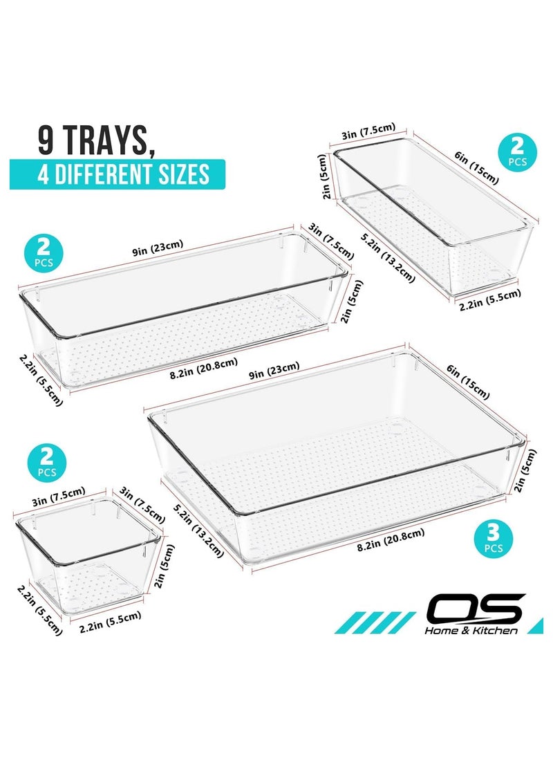 Generic Set of 9 clear plastic drawer organizers, multi-size, organize drawers in bathroom, makeup, jewelry, kitchen and office.  - Image 2