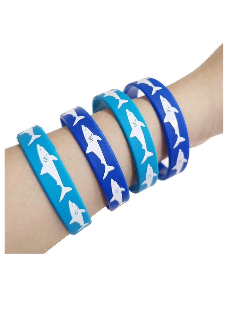 Excefore Sport Wristbands, 24 Pcs Blue Silicone Rubber Bracelets for Fitness Wearing Wristband with Shark Motif - Image 2