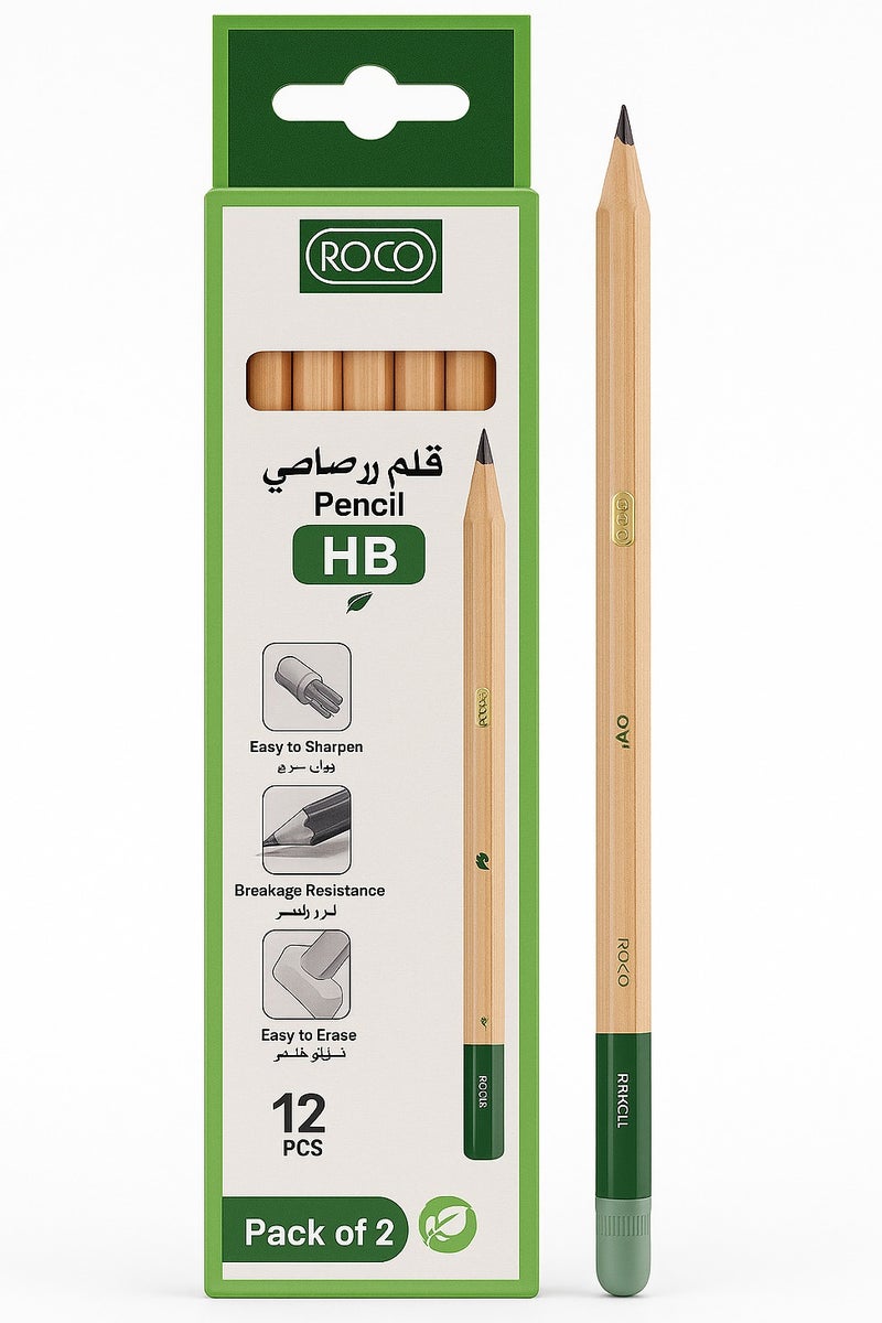 ROCO ROCO Premium Hexagonal Pencil with Eraser – Green Barrel, Smooth Writing, Ideal for School, Office - Image 1