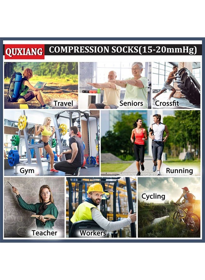 QUXIANG Copper Compression Socks for Women & Men Circulation (8 Pairs) - Best for Running Athletic Cycling - 15-20 mmHg (L/XL,Multi 17) - Image 4