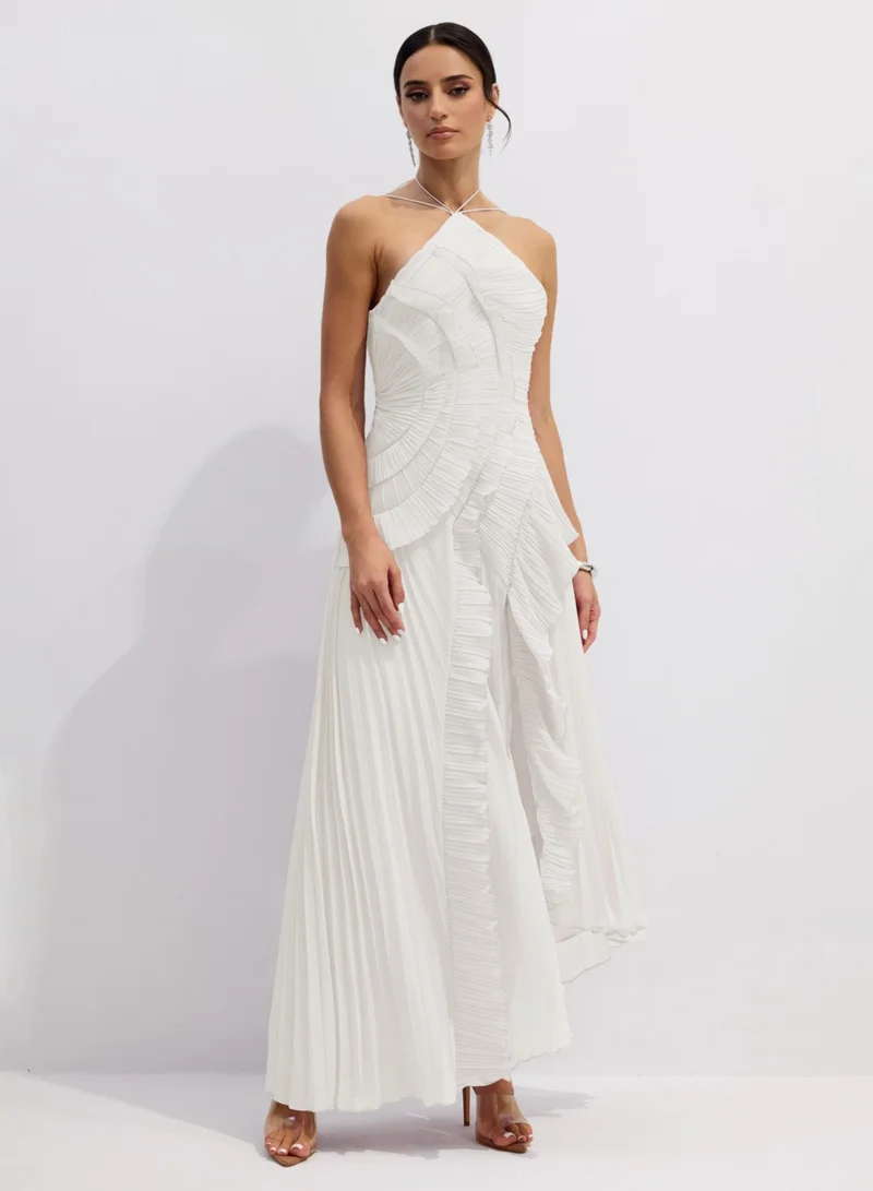 Sunfere Nina Asymmetry Pleated Halterneck Midi Dress