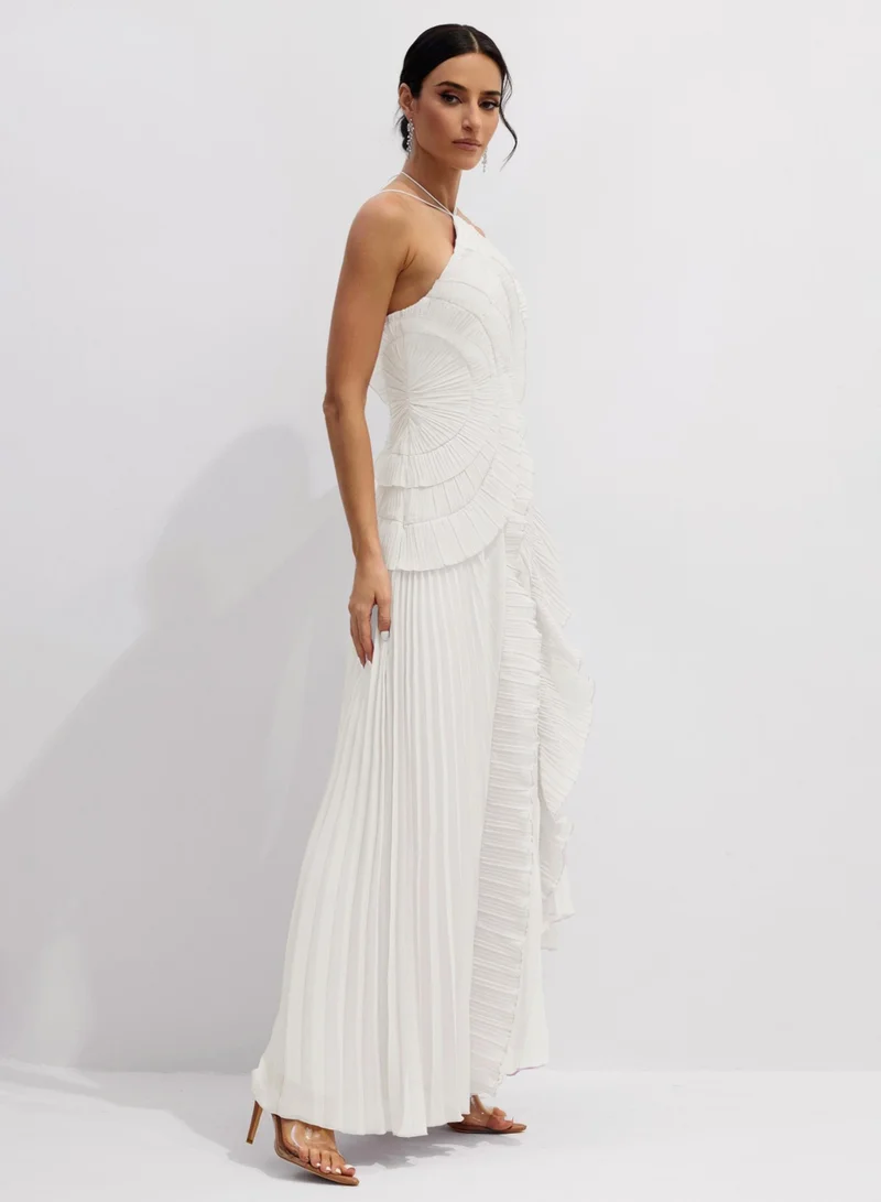 Sunfere Nina Asymmetry Pleated Halterneck Midi Dress