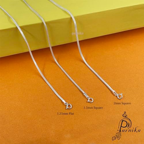 Parnika Unisex Fox Tail Design Pure 92.5 Sterling Silver Chain for Girls, Women, Boys & Men (1.5mm Square, 20) - Image 3