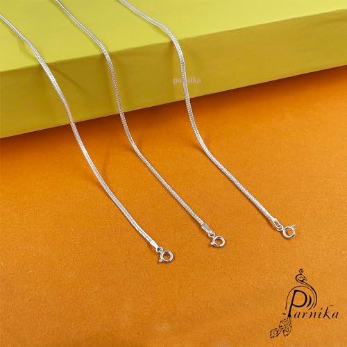 Parnika Unisex Fox Tail Design Pure 92.5 Sterling Silver Chain for Girls, Women, Boys & Men (1.5mm Square, 20) - Image 2