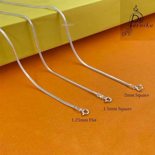 Parnika Unisex Fox Tail Design Pure 92.5 Sterling Silver Chain for Girls, Women, Boys & Men (1.5mm Square, 20) - Image 4
