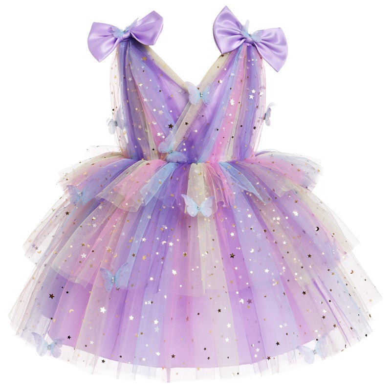 IMEKIS First Birthday Outfit Girl Butterfly Dress for Toddler 2nd 3rd 4th 5th Birthday Cake Smash Photoshoot Kids Princess Formal Spring Baby Tulle Party Wedding Gowns Rainbow Lilac 1824 Months