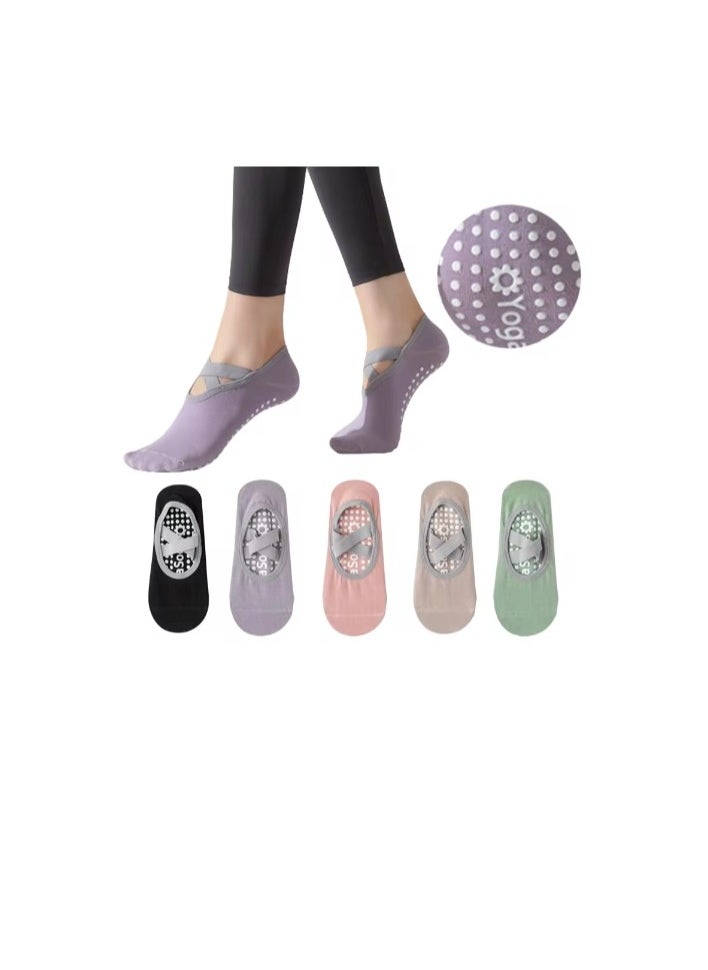 OASIS-TH 5 Pairs Yoga Socks for Women Nylon Pure Cotton Non slip Section Bandage Sports Ballet Dance Sock Moisture Absorption Perspiration  - Image 1