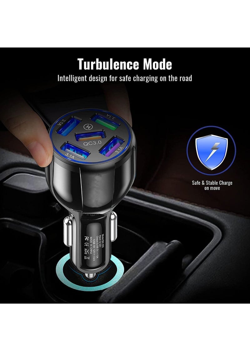 MUNTAQI USB Car Charger - Multi-Protection, Blue LED Light, 58W 5 Ports with Quick Charge 3.0 Cigarette Adapter Fast For Smart Phones, iPhones, Tablets, Power Banks, iOS and Android - Image 3