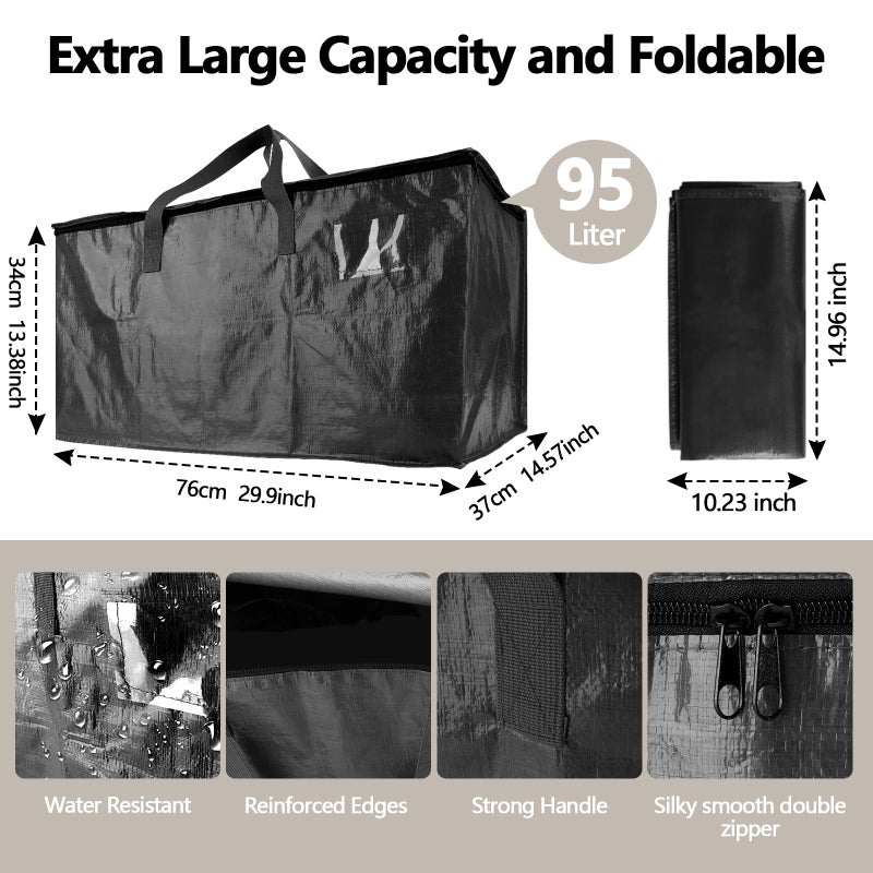 Demiwise 12 Pack Waterproof Moving Bags with Strong Zippers and Reinforced Handles, Real 100lb Capacity Extra Heavy Duty Large Storage Totes for Packing & Moving Storing, Alternative to Moving Boxes -95L,Black - Image 3