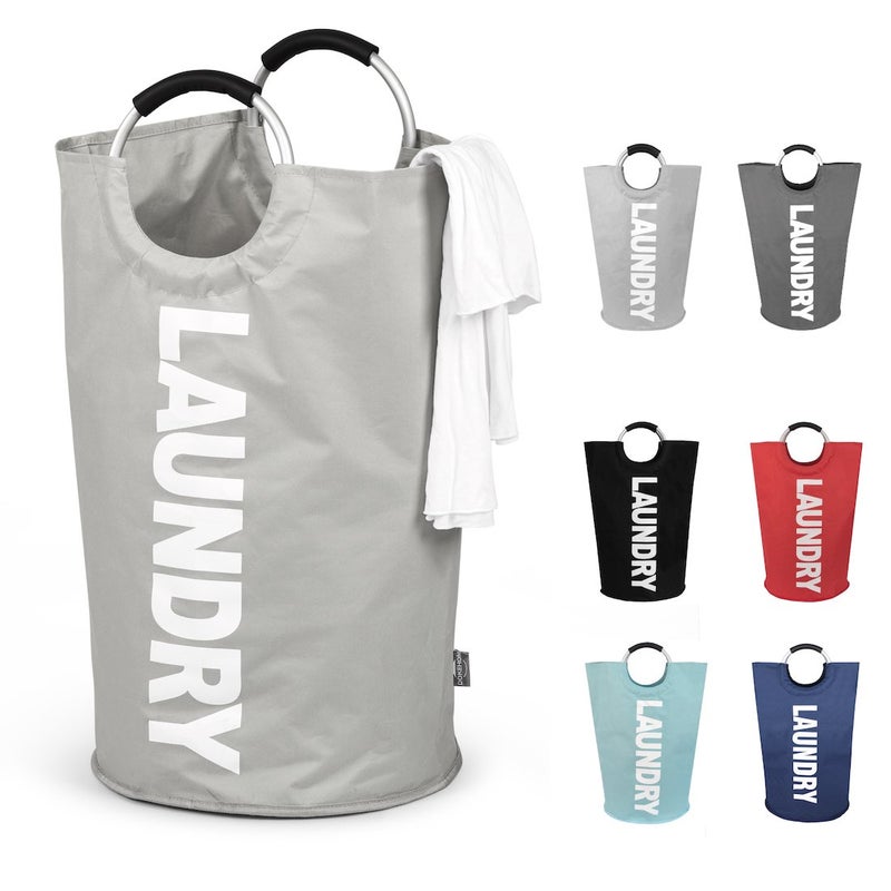DOKEHOM 125L XLarge Collapsible Washing Laundry Basket Bag 7 Colors for Bedroom Fabric Grey XL