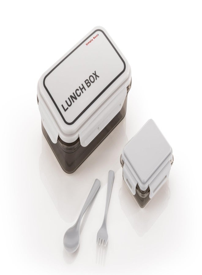 ATTRO Crunch Plastic Lunch Box Airtight, BPA-Free Comes with Fork & Spoon – Ideal for Office, School, Travel, Adults & Kids- Grey- 900ml