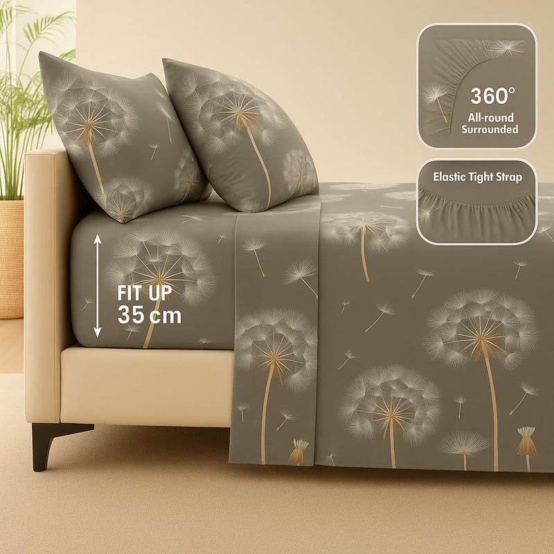 Amali  4 Pieces Bedsheet Set Single Size (120 x 200+35cm) Including 1 Duvet Cover 1 Fitted Sheet 1 Oxford & 1 Standard Pillowcases Durable & Long Lasting Quality - Image 2