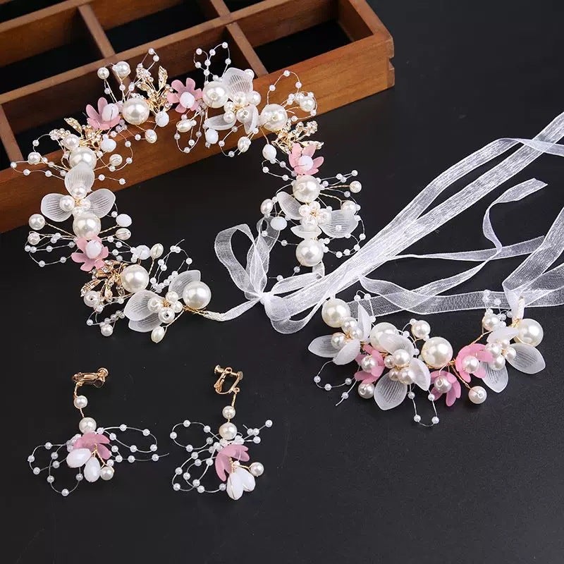 Flower Girl Headpiece - Korean Style Fairy Princess Crown with Pearl Accents - Image 1