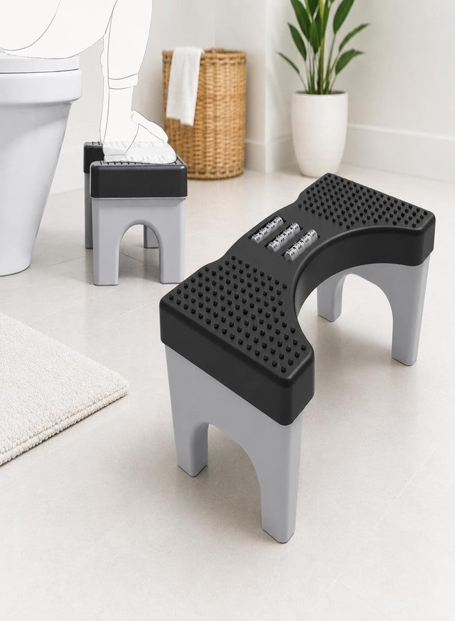 TechHark Toilet Step Stool with Massage Rollers, Foldable Design, 18 cm Height, Promotes Natural Squatting Position - Image 1