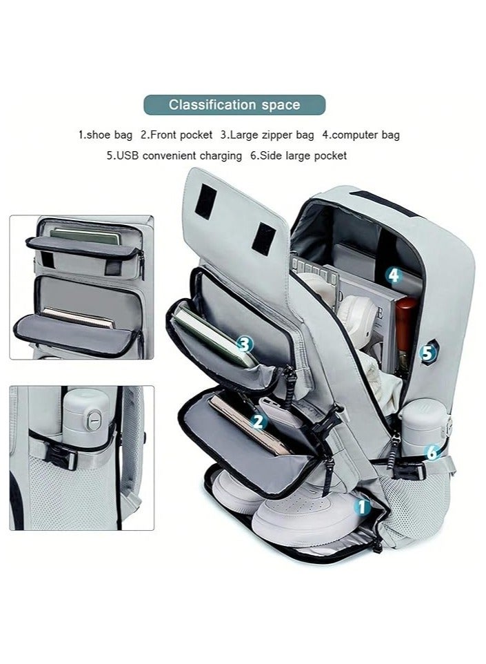 Taizz Ventures Travel Backpack with Shoe Compartment & Charging Port â€“ Lightweight, Waterproof, Large Capacity 17" Laptop Bag for Travel,Hiking, Work, Fitness, and Daily Use - Grey - Image 2
